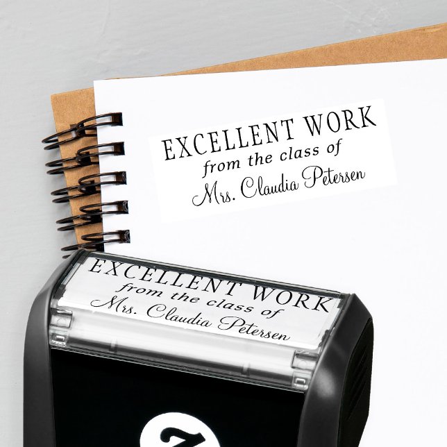 Teacher name personalised excellent work grading self-inking stamp (Creator Uploaded)