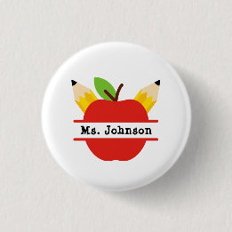 Teacher Name Personalized Red Apple 3 Cm Round Badge