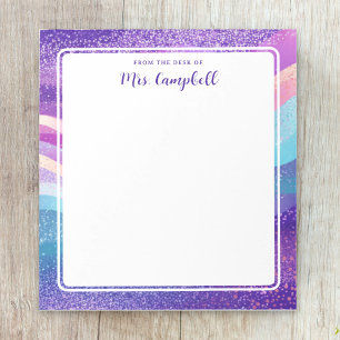 Teacher Name Rainbow Pastel Waves Notepad