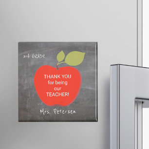 Teacher name   Red apple blackboard thank you Magnet