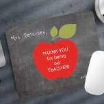 Teacher name | Red apple blackboard thank you Mouse Pad<br><div class="desc">A big red apple and your custom text inside on a school chalkboard background. Personalise this mousepad with your teacher's name and grade! It could be a thoughtful and cute thank you gift for your teacher on appreciation day,  on your graduation day or when going back to school.</div>