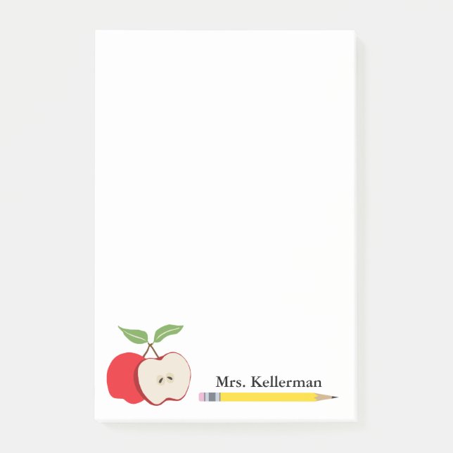 Teacher Name Red Apple Yellow Pencil School 4 x 6 Post-it Notes (Front)