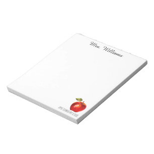 Teacher Name School Watercolor Red Apple Notepad