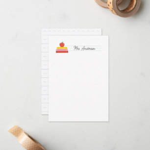 Teacher Note Cards Stationery Cute Apple and Books
