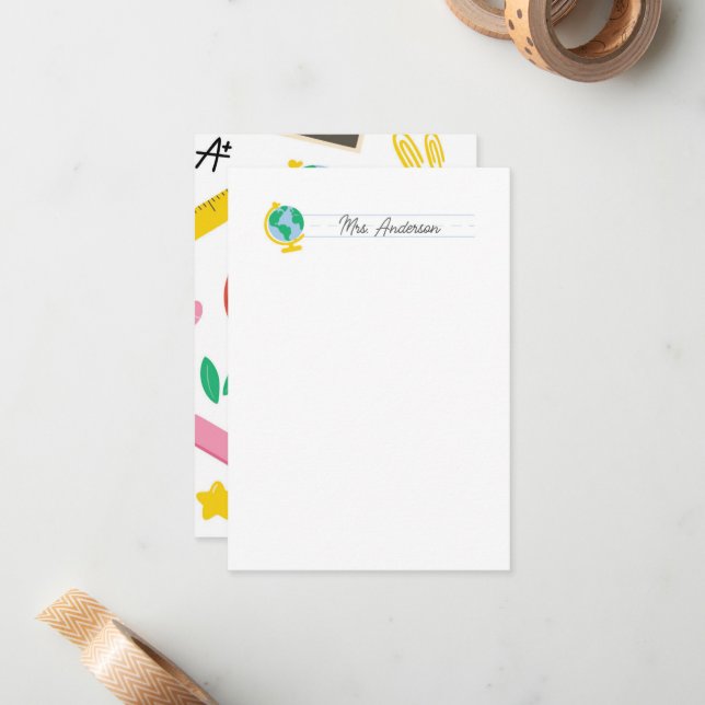 Teacher Note Cards Stationery Cute Globe History (Front/Back In Situ)