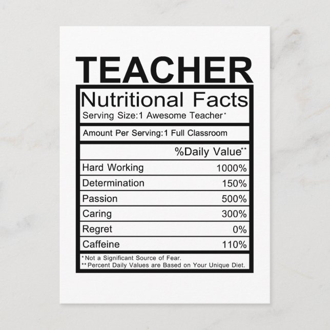 Teacher Nutritional Fact Postcard (Front)