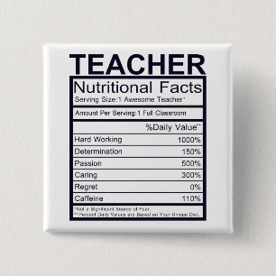 Teacher Nutritional Facts Fun 15 Cm Square Badge