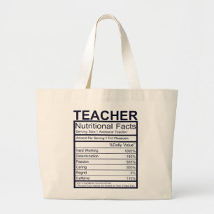 Teacher Nutritional Facts Fun Large Tote Bag