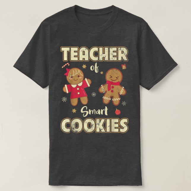 Teacher Of Smart Cookies Christmas Snow Candy Cane T-Shirt (Design Front)