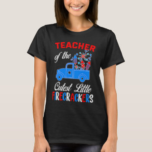 Teacher Of The Cutest Little Firecrackers USA Flag T-Shirt