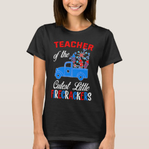 Teacher Of The Cutest Little Firecrackers USA Flag T-Shirt