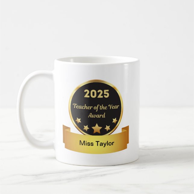 Teacher of the Year 2025 – Personalized Award Mug  (Left)
