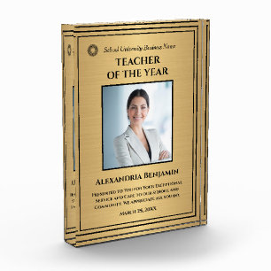 Teacher of the Year Gold Award Logo Personalise Photo Block