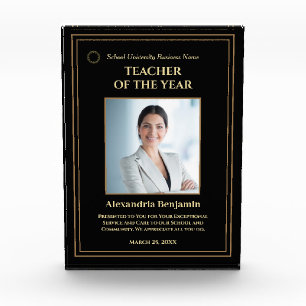 Teacher of the Year Gold Award Logo Personalise Photo Block