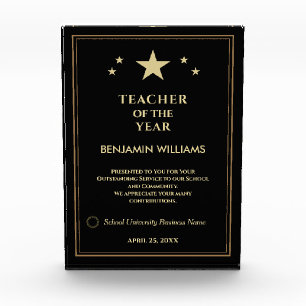 Teacher of the Year Gold Stars Logo Personalise  Photo Block
