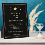 Teacher of the Year Gold Stars Logo Personalise  Plaque<br><div class="desc">Teacher of the Year Gold Stars Logo Personalise Award Plaque to recognise that special teacher, other employees at your school, company, hospital or organisation. This recognition award plaque can be used for your award events. Personalise and replace with your information and logo. Great to use for Award ceremonies, just to...</div>