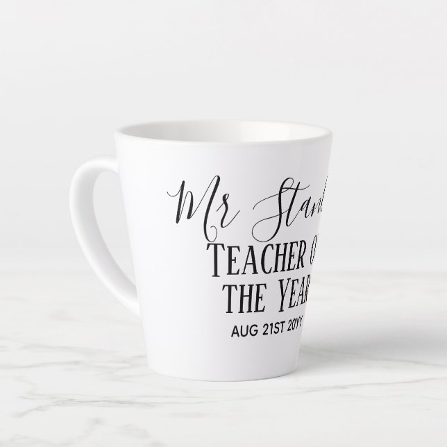 Teacher of the Year Personalised Modern Text Gift Latte Mug (Left Angle)