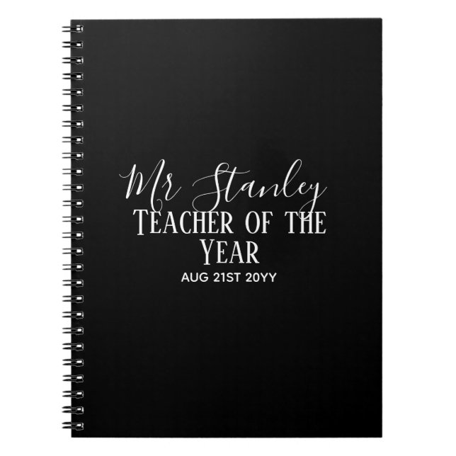 Teacher of the Year Personalised Modern Text Gift Notebook (Front)