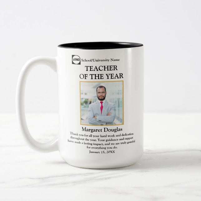 Teacher Of The Year Photo & Appreciation Message Two-Tone Coffee Mug (Left)