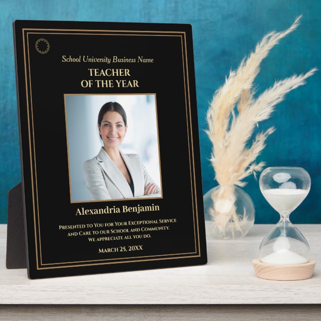 Teacher of the Year Photo Gold Personalise Award   Plaque (Side)