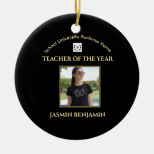 teacher of the Year Photo Logo Gold Business Ceramic Ornament