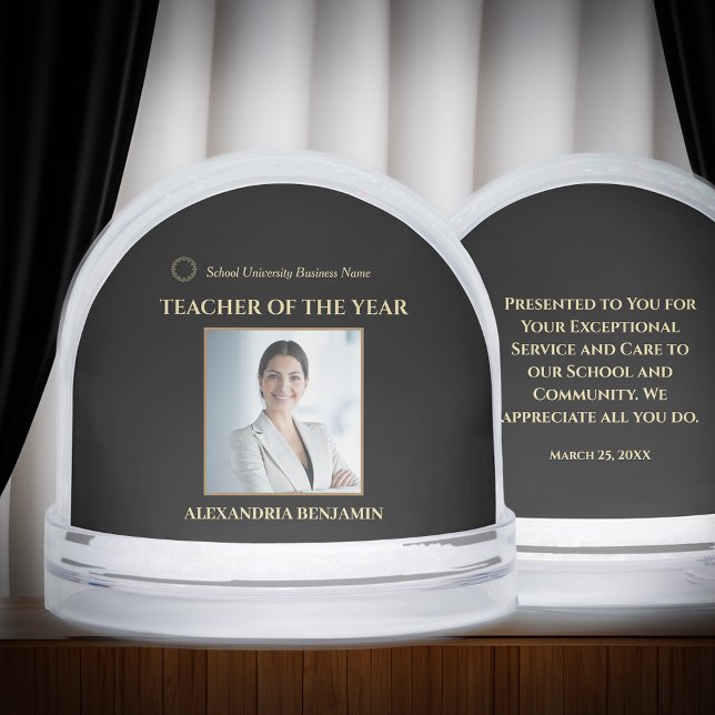 Teacher of the Year Photo Logo Gold Business  Snowglobe (Teacher of the Year Photo Logo Gold Snow Globe is great to give for award events or  just because. )