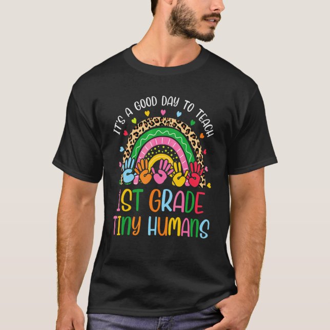 Teacher Of Tiny Humans Leopard Rainbow Students Fi T-Shirt (Front)