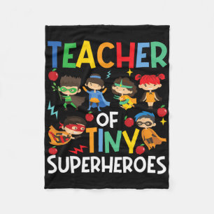 Teacher Of Tiny Superheroes Funny Teach 100th Day Fleece Blanket
