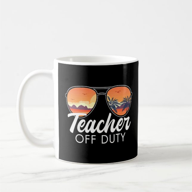Teacher Off Duty Sunglasses Beach Sunset Palm Tree Coffee Mug (Left)