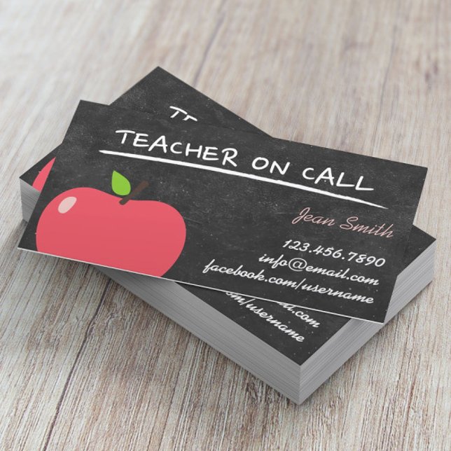 Teacher on Call Cute Apple Chalkboard Business Card (Creator Uploaded)