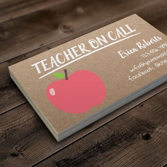 Teacher on Call Cute Apple Rustic Kraft Business Card (Creator Uploaded)