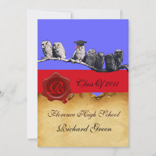 TEACHER OWL GRADUATION PARCHMENT WAX SEAL MONOGRAM INVITATION