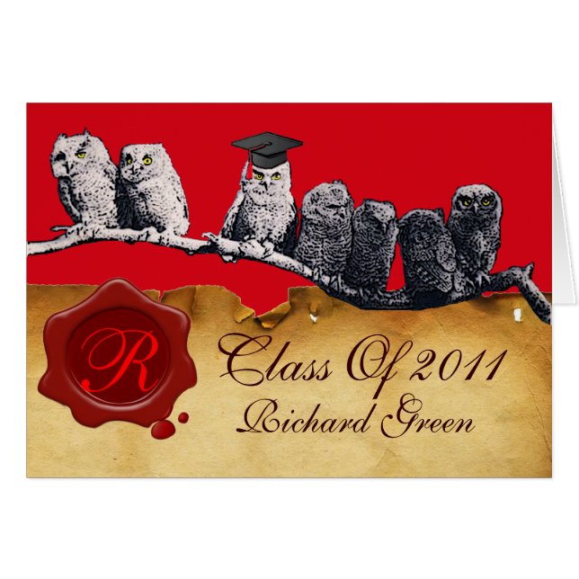 TEACHER OWLGRADUATION  PARCHMENT WAX SEAL MONOGRAM (Front Horizontal)