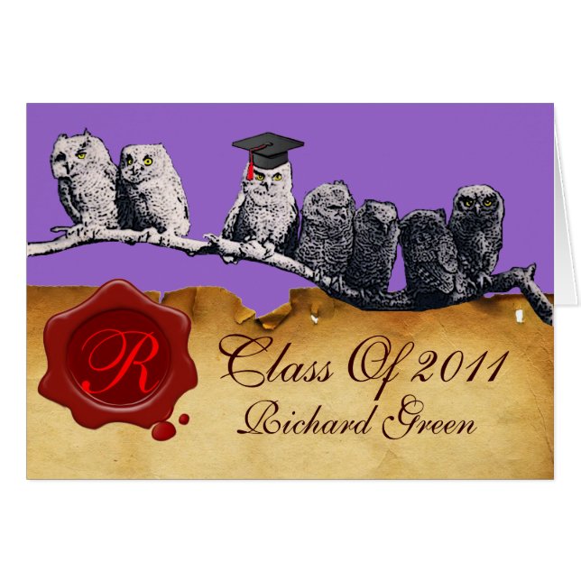 TEACHER OWLGRADUATION  PARCHMENT WAX SEAL MONOGRAM (Front Horizontal)