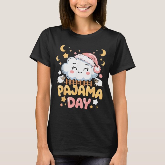 Teacher Pajama Day Shirt, Funny Cloud Sleever Scho T-Shirt (Front)