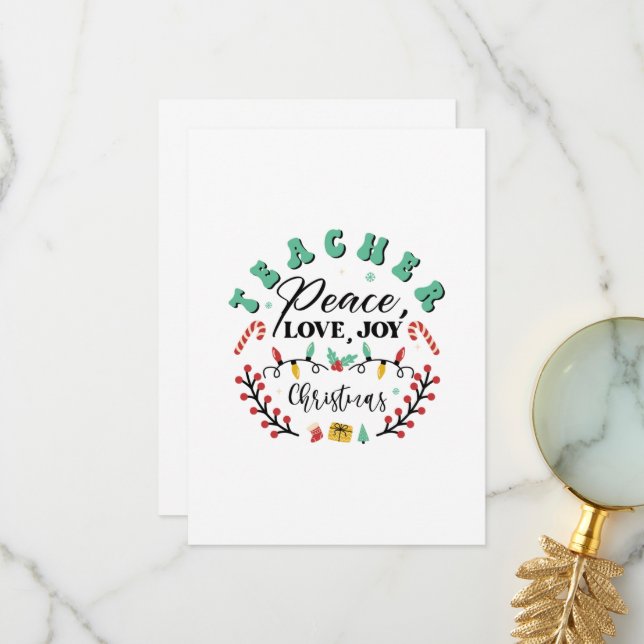 Teacher Peace Love Joy Christmas Thank You Card (Front/Back In Situ)