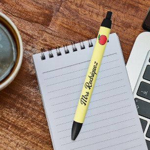 Teacher Pen with Name and Apple Illustration