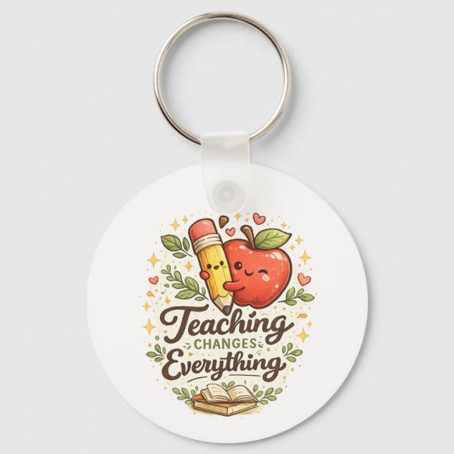 Teacher Pencil Apple Appreciation Keychain Gift (Front)