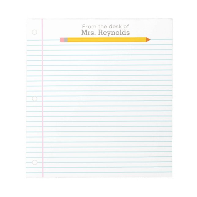 Teacher Pencil Lined Notebook Paper Notepad (Front)