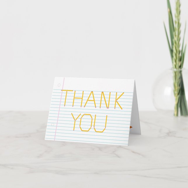 Teacher Pencil Lined Paper Thank You Card (Front)
