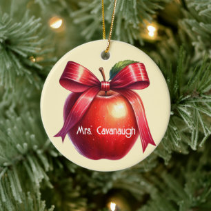 Teacher Personalised Christmas Gift Red Apple Ceramic Ornament
