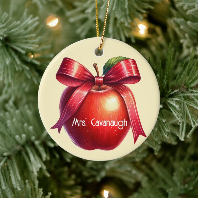 Teacher Personalised Christmas Gift Red Apple Ceramic Ornament (Tree)