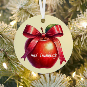 Teacher Personalised Christmas Gift Red Apple Metal Tree Decoration