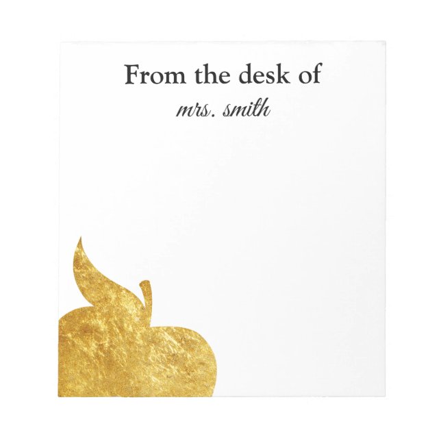 Teacher Personalised Gold Apple Notepad (Front)