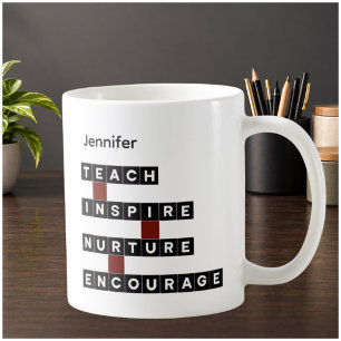 Teacher Personalised Name Values Black Tile Coffee Mug
