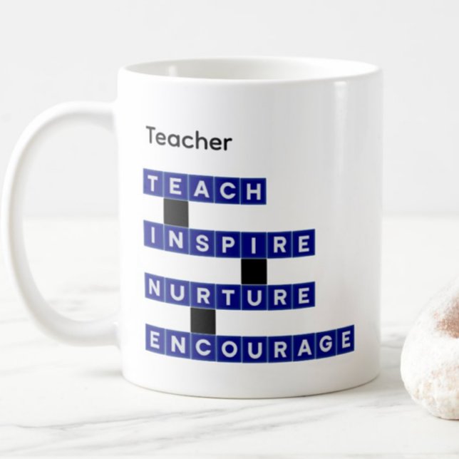 Teacher Personalised Name Values Blue Tile Coffee Mug (Creator Uploaded)