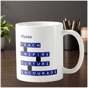 Teacher Personalised Name Values Blue Tile Coffee Mug