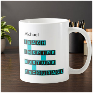 Teacher Personalised Name Values Teal Tile Coffee Mug
