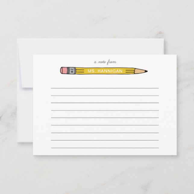 Teacher Personalised Note Cards with No. 2 Pencil (Front)