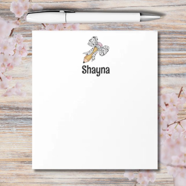 Teacher personalised pencil with animal print bow notepad (Personalized pencil with bow and animal print)